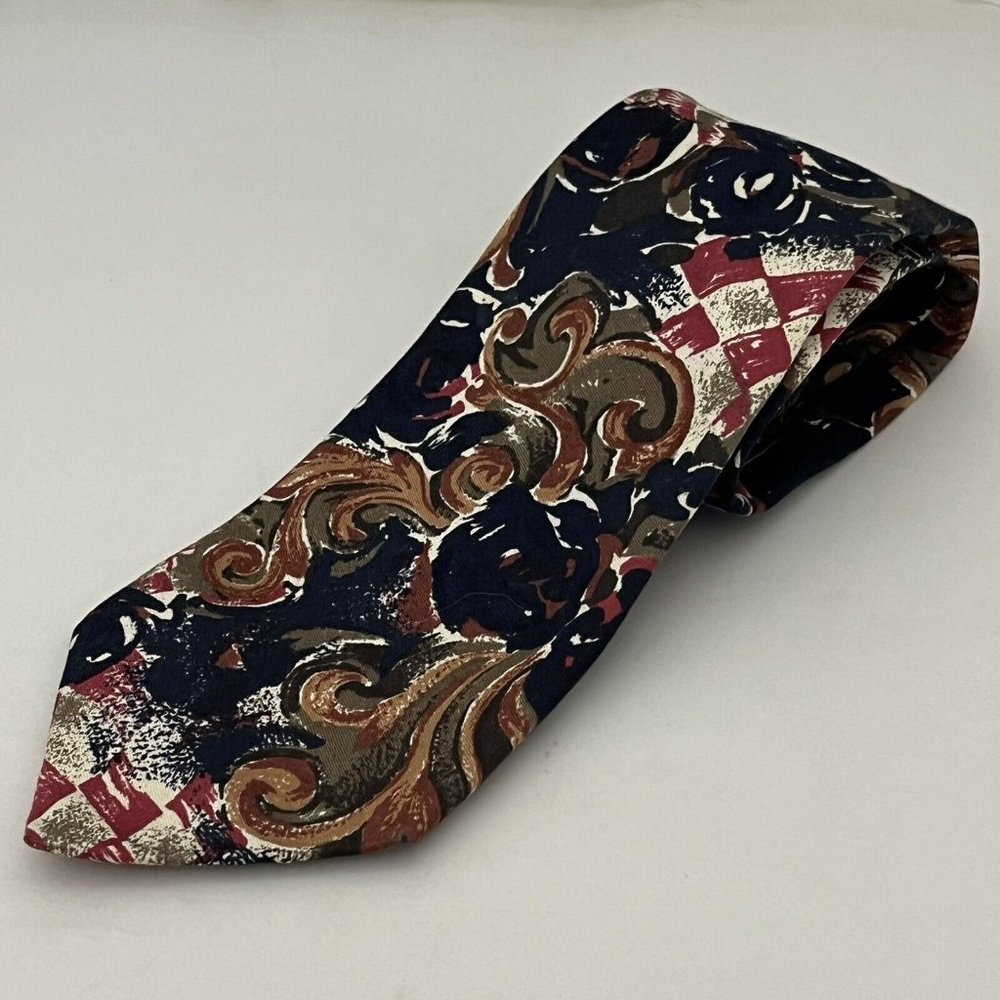 Vintage 1970s Cotton Tie Don Loper Beverly Hills Loud Print Checker Floral - Picture 1 of 10